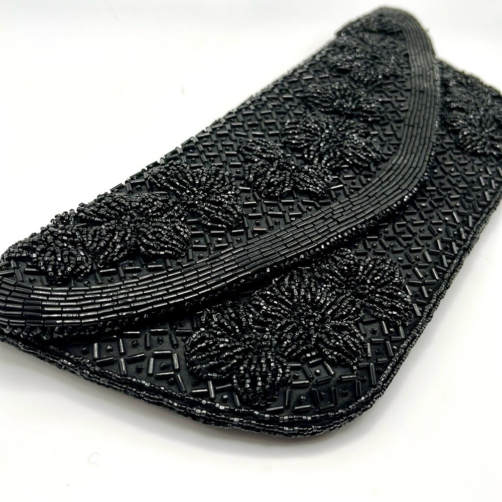 Vintage Black Beaded Clutch Hand Made in Hong Kong